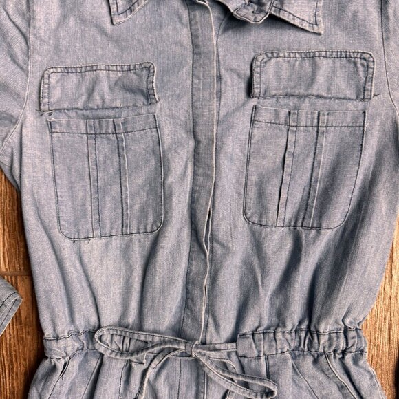 Vtg Denim Long Sleeve Romper Womens XS Button Drawstring‎ Shorts Cowgirl Western - Picture 7 of 8